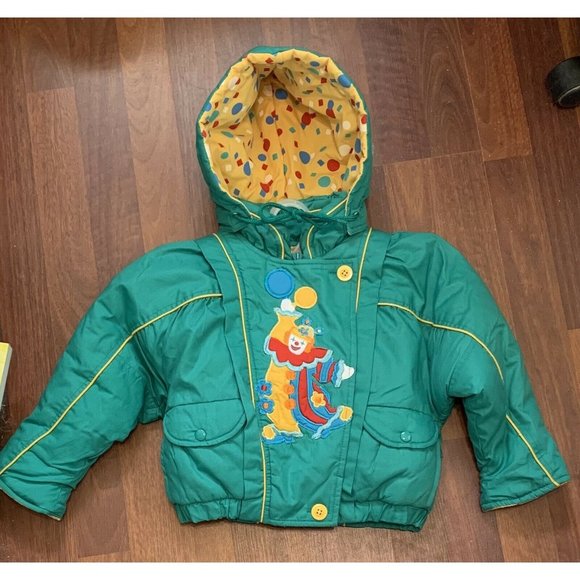 Other - Toddler Winter Down Filled Hooded Jacket Green Clown Detail Size 2T 